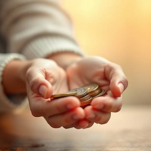 Hands gently cupping a pile of coins, symbolizing savings.